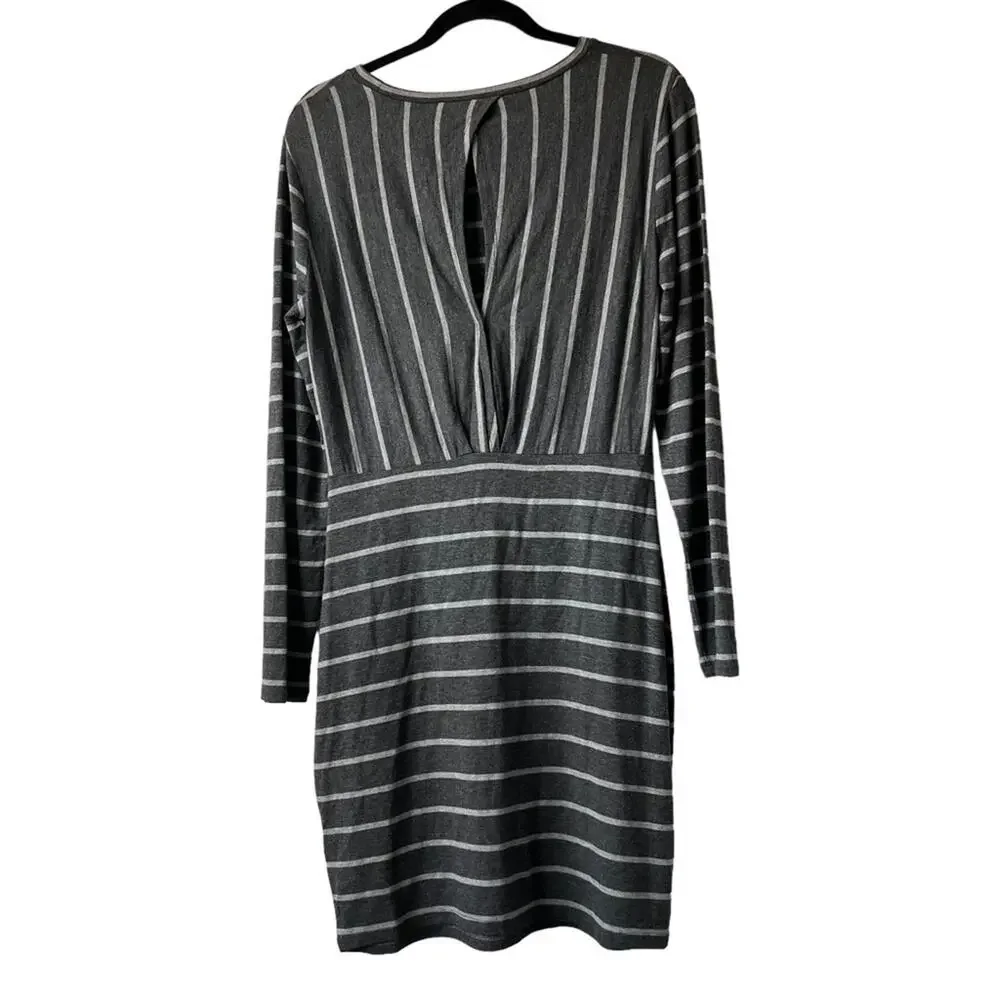 Cupcakes & Cashmere Stripe Malbec Heather Gray Mini Dress Size L - Picture 4 of 11